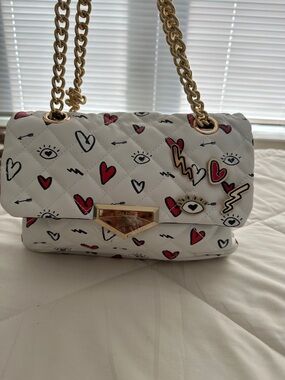 ALDO White Quilted Shoulder Bag with Red Heart Graffiti Print